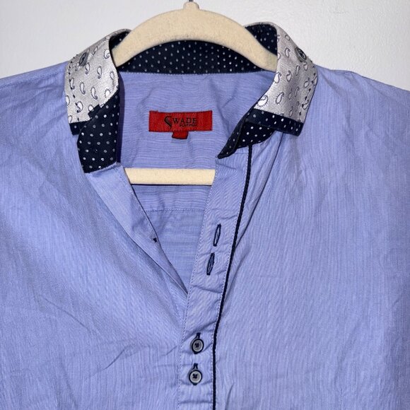 Swade Platinum Mens Long Sleeve Button-Down Shirt/ Paisley & Polka Dot Collar - Picture 4 of 6